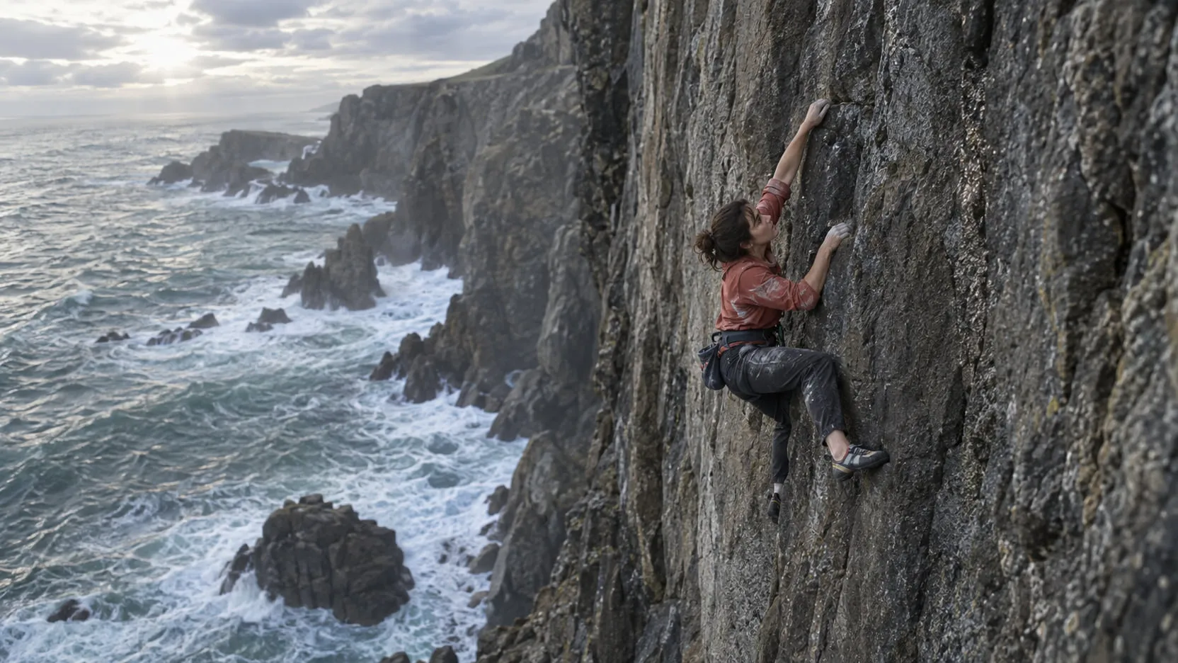 Clean plate: the same climb with the safety rope, the technician, the markers and the rope bag painted out.