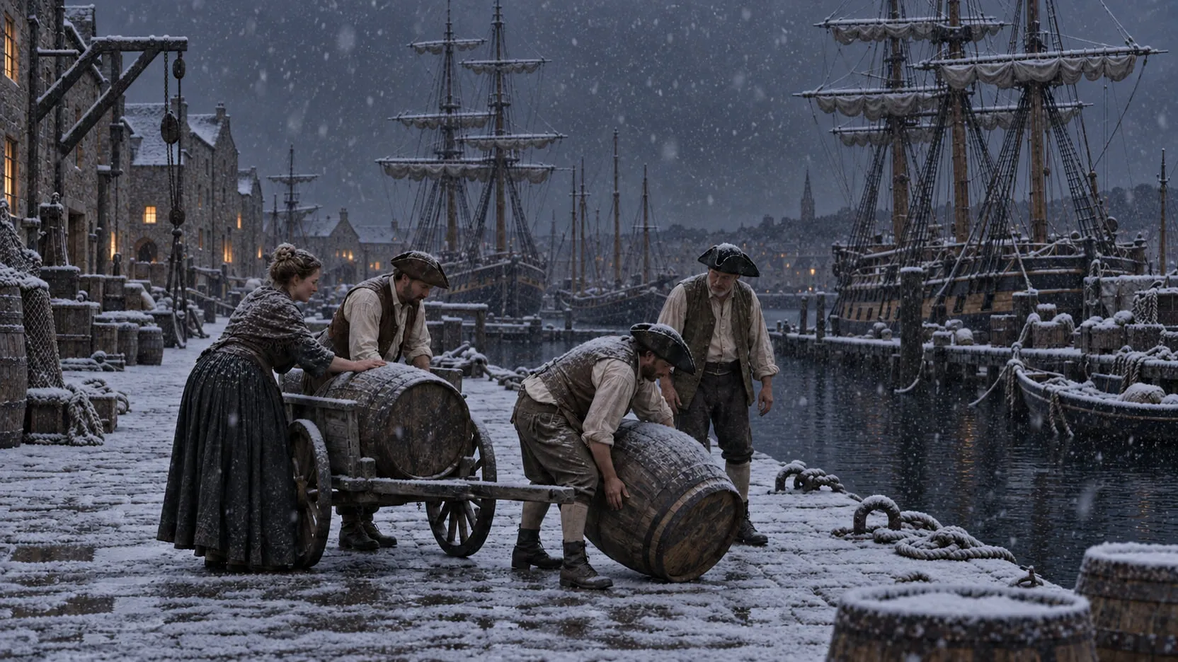 Weather version: the same period harbour in heavy snowfall.